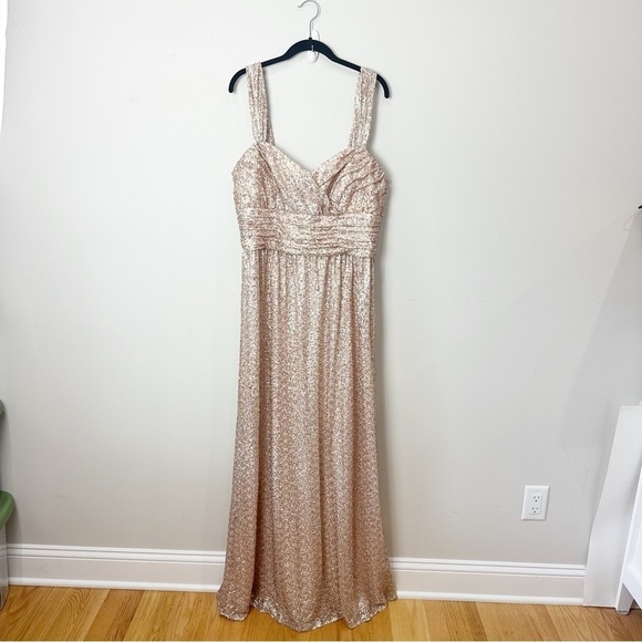 AMSALE Gold Sequin Gown Dress Bridesmaid Evening Wedding Prom - Picture 1 of 6
